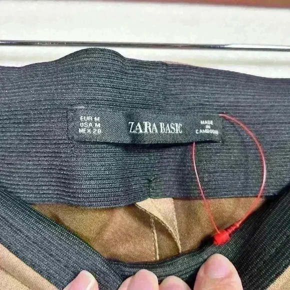 ZARA Faux Suede Ankle Zip Work Pants Leggings Tan Beige High Rise Women M - Picture 6 of 9